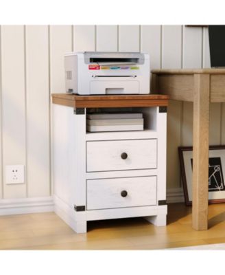 Farmhouse White Nightstand with Charging Station Set of 2, 2 Drawers, USB Ports & Power Outlets