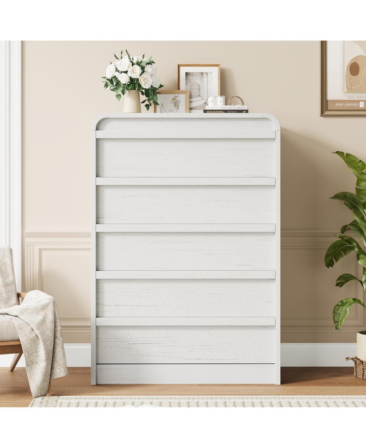 gaomon Arched 5 Drawer Dresser for Bedroom, 45in Tall Wooden 5 Chest of Drawers with Curved Profile Design, Modern Closet Storage Organizer