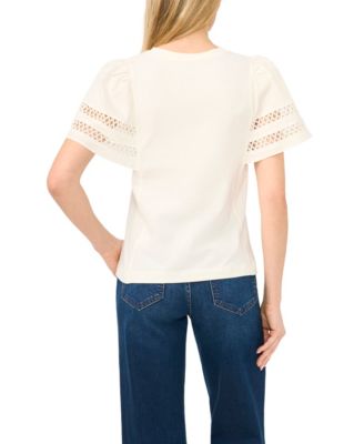 Women's Combo Trim-Sleeve Crew Neck Top
