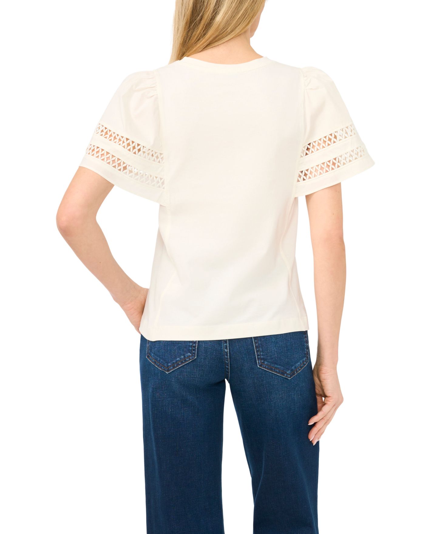 Женский топ CeCe Combo Trim-Sleeve Crew Neck, цвет: Слоновая кость — фото 3