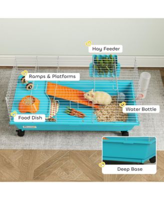 35"L Small Animal Cage, Rolling Bunny Cage, Guinea Pig Cage,