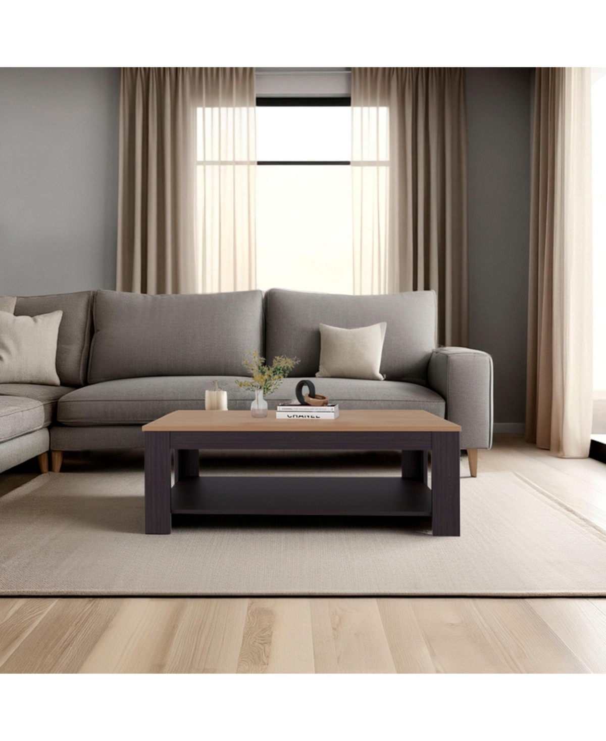 Fm Furniture Rectangular Coffee Table with Lower Shelf, Wenge