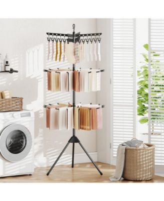3-Tier Tripod Folding Clothes Drying Rack with 24 Clips, Freestanding Air Dryer
