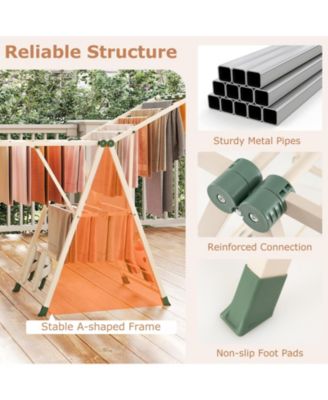 Clothes Drying Rack with Height-Adjustable Wings, Folding Laundry Rack