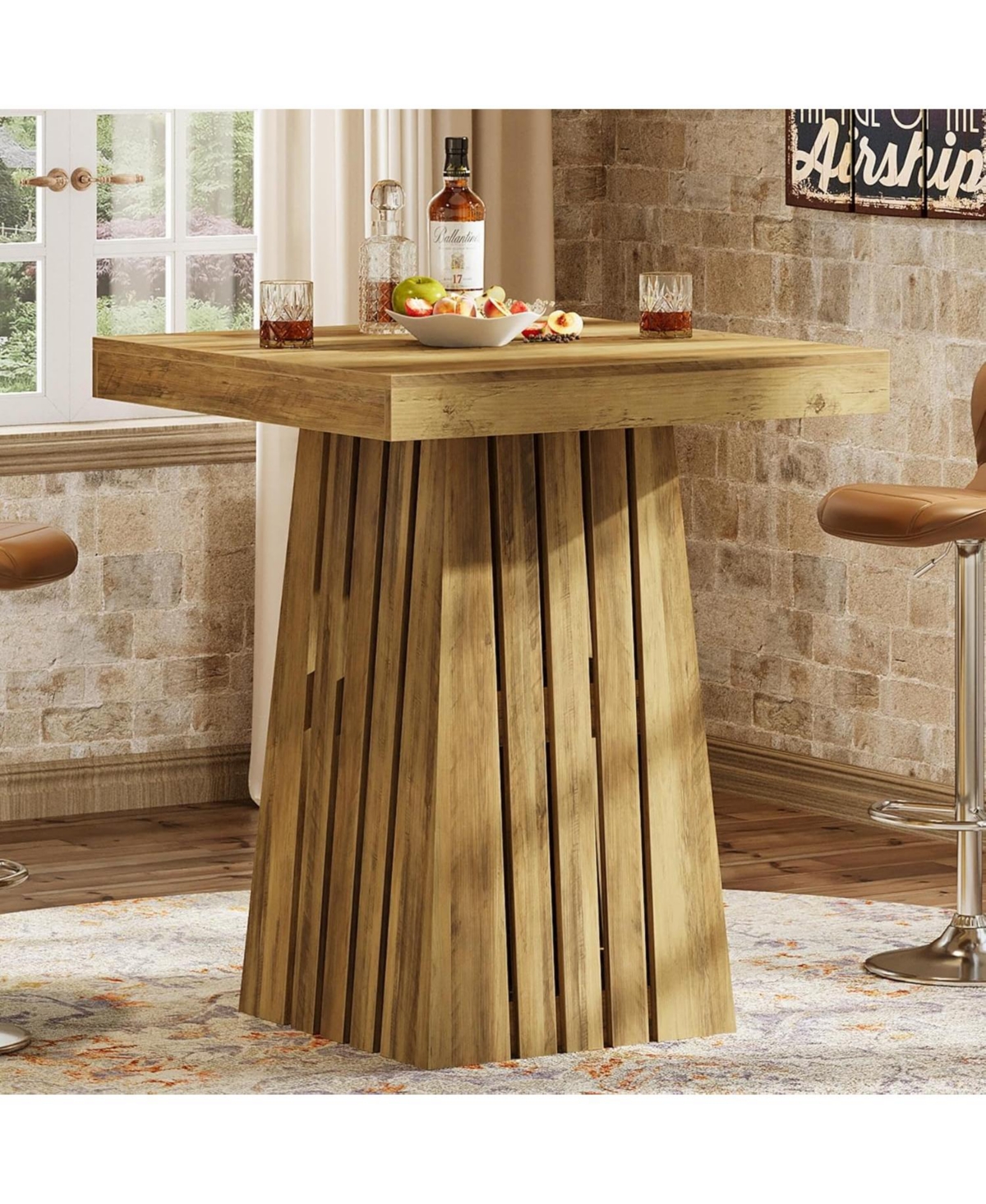 Tribesigns 37.4" High Square Bar Table, Bistro Pub Table for Dining Room, Kitchen, Cocktail, Coffee, Living Room, Small Space