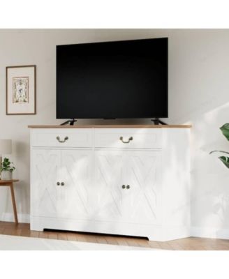 57" White Farmhouse 4-Door Sideboard with 2 Drawers