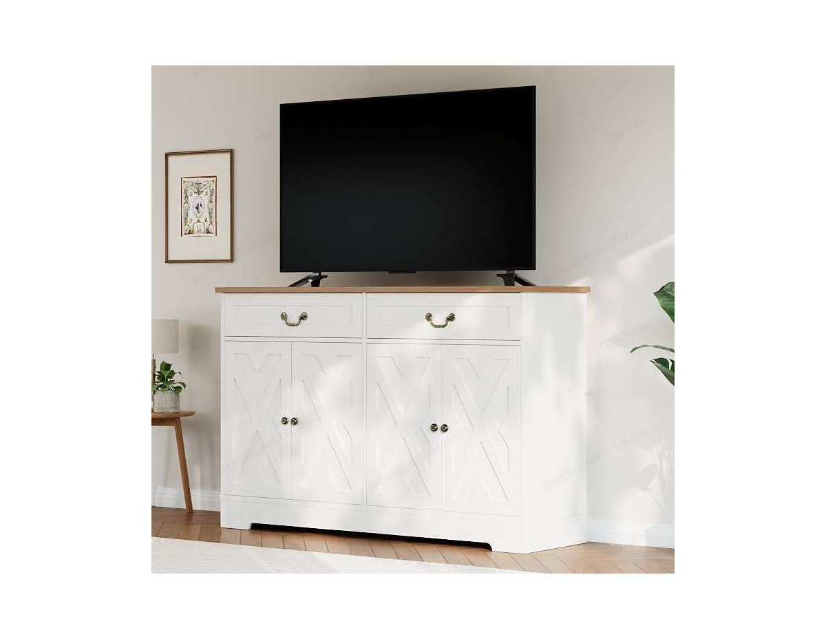 gaomon 57" White Farmhouse 4-Door Sideboard with 2 Drawers