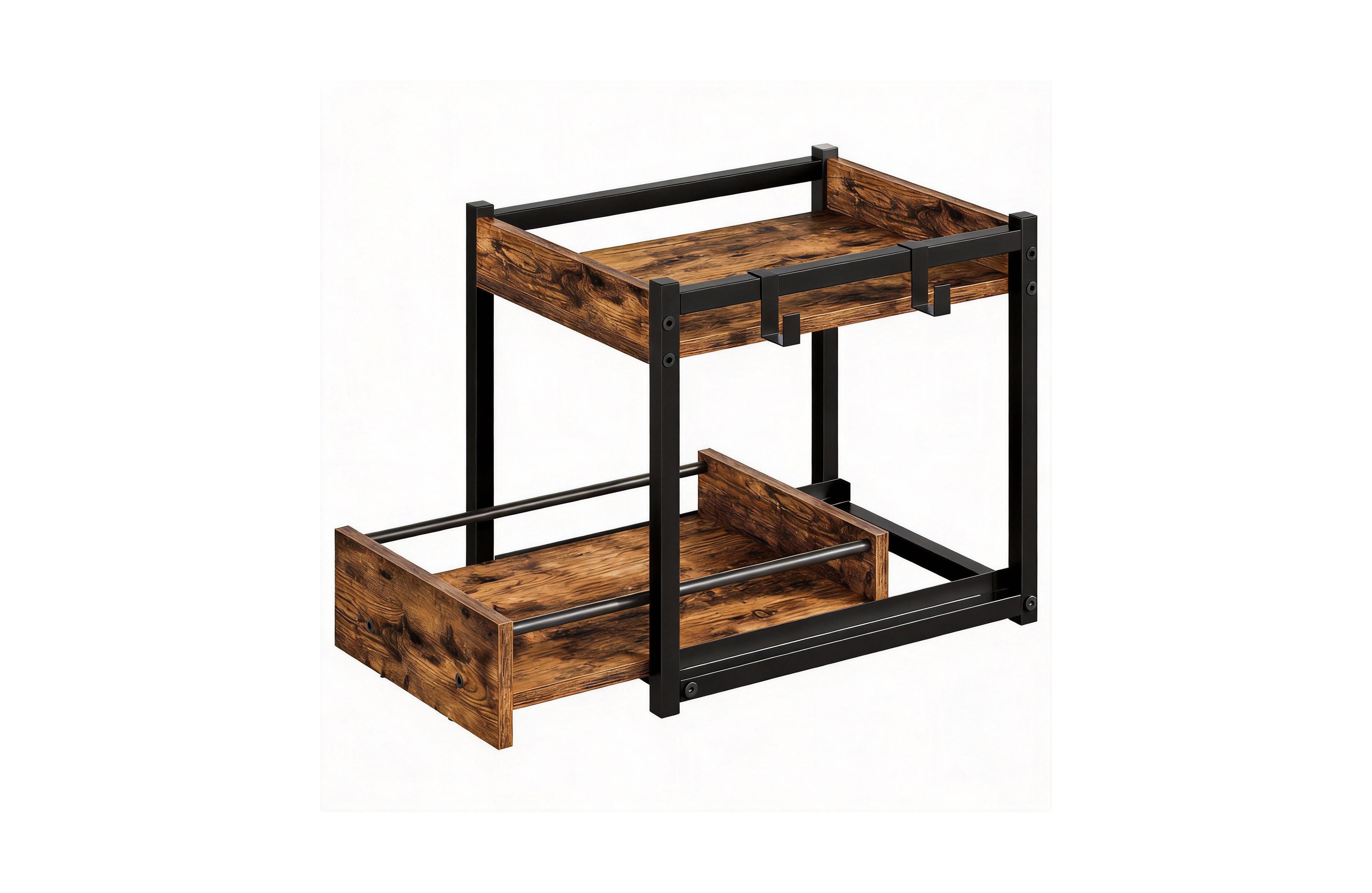 Yigii 2-Tier Kitchen Organizer with Pull-Out & Hooks for Efficient Storage