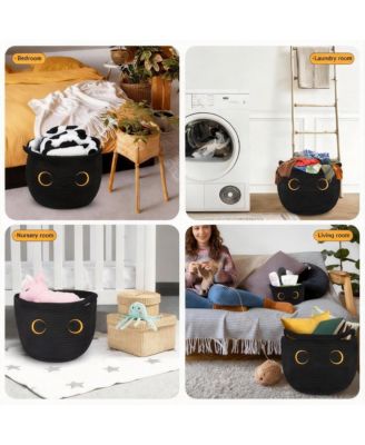 Cotton Rope Basket with Black Cat Design 53L Storage- Multi-Use Storage for Home, Office, Nursery
