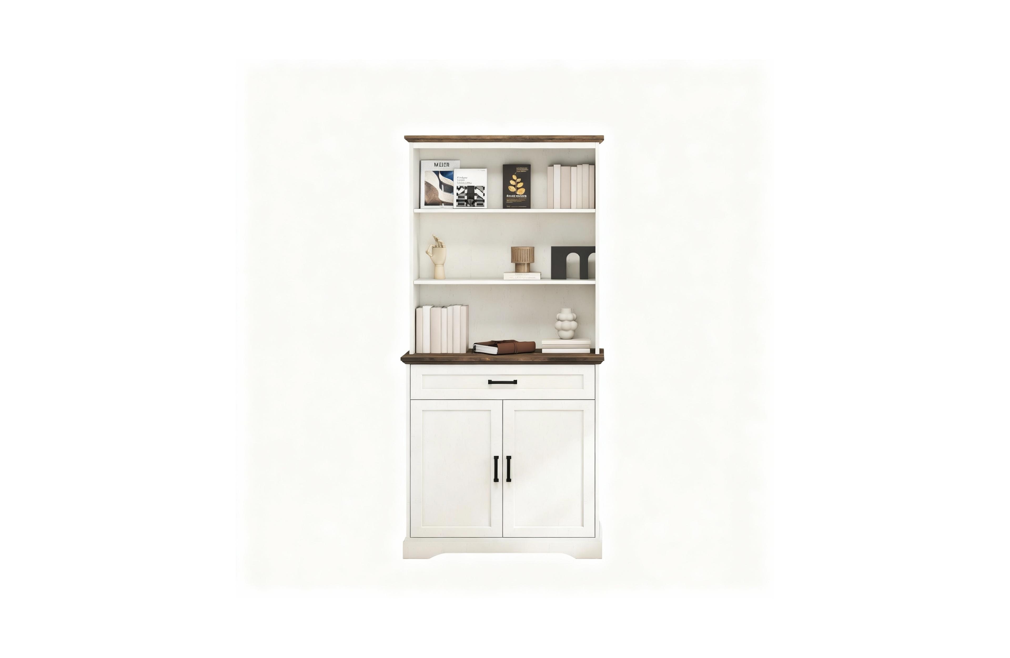 Yigii 5-Tier Adjustable Storage Bookshelf with Cabinet-Adjustable 72" Tall bookcase for Living Rooms and Offices