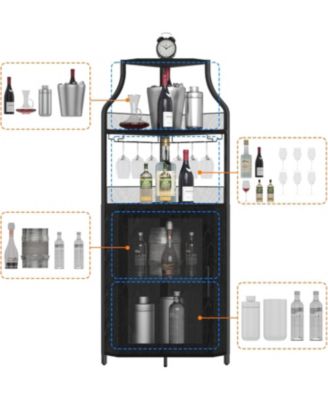 Farmhouse Wine Bar Corner Cabinet with Detachable Rack, Mesh Door, Glass Rack, and Storage for Kitchen and Dining Room