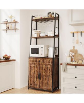 Industrial Tall Kitchen Storage Baker Rack with Drawer and Cabinet