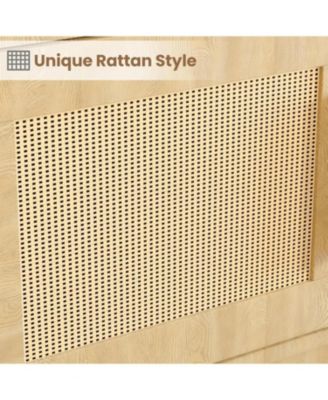 65.4" in Tall Boho Bookshelf with 5 Tier Bookshelf and Rattan Doors, Wooden Bookcase with Storage, Large Bookshelf for Living