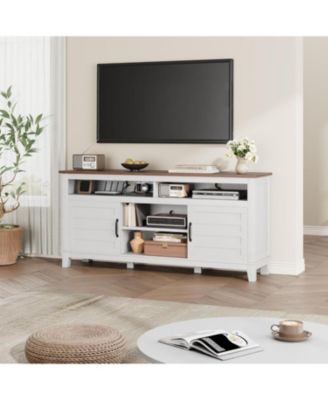 TV Stand for 63 in, Entertainment Center with Adjustable Shelves, Farmhouse TV Stand with Cabinet Doors,for Living Room, Bedroom