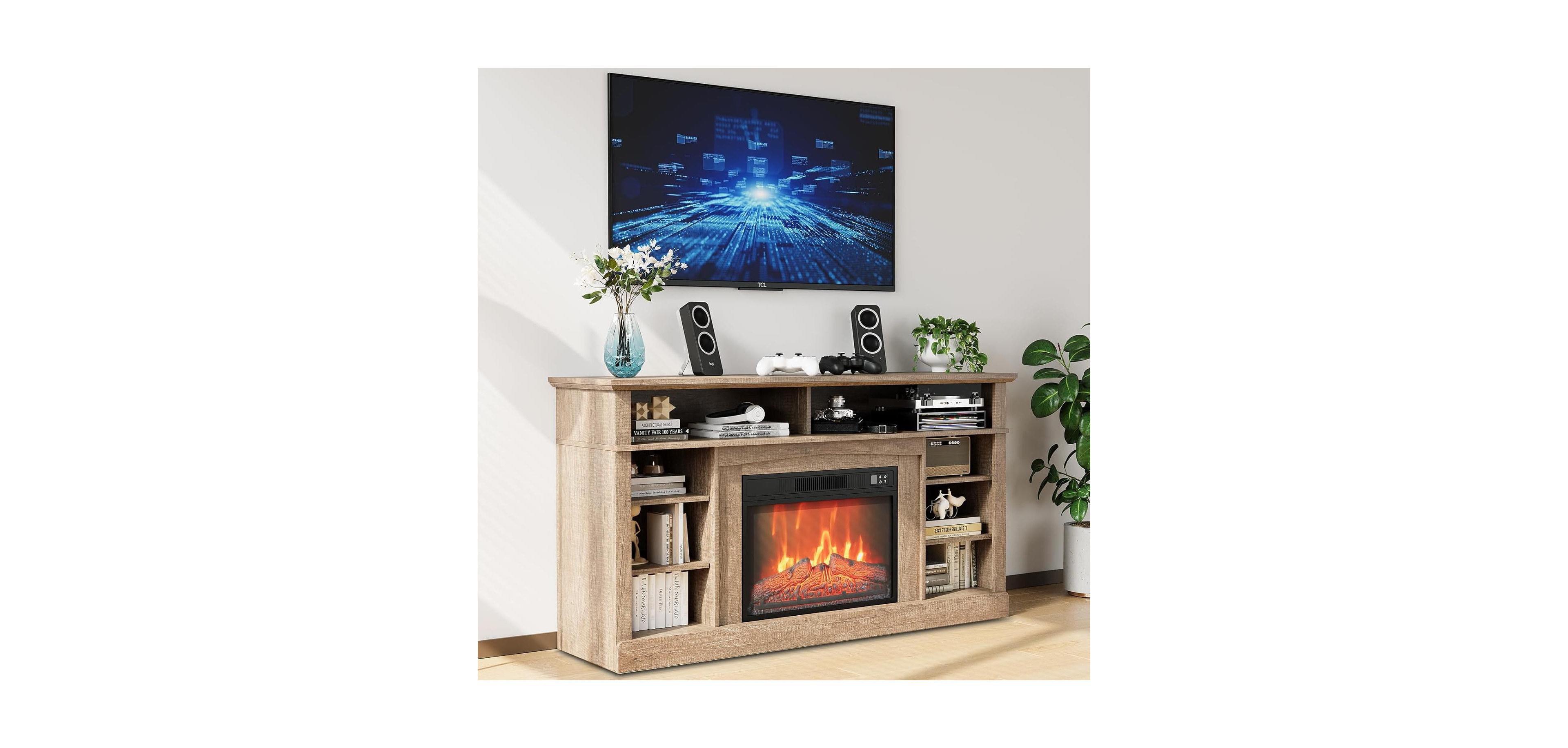 Gaomon 58-Inch Fireplace Tv Stand with 23-Inch Electric Fireplace & Remote Control, Modern Entertainment Center for TVs Up to 65 Inches