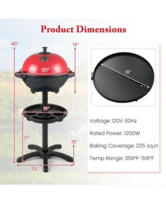 Electric BBQ Grill 1200W Indoor Outdoor Grill with 2-Zone Non-Stick Grilling Plate-Red