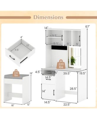 67" Tall Vanity Set with Mirror and Charging Station, Makeup Dressing Table