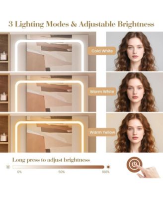 Natural Wood Foldable Vanity Desk, Lighted Mirror Makeup Table for Compact Living Spaces