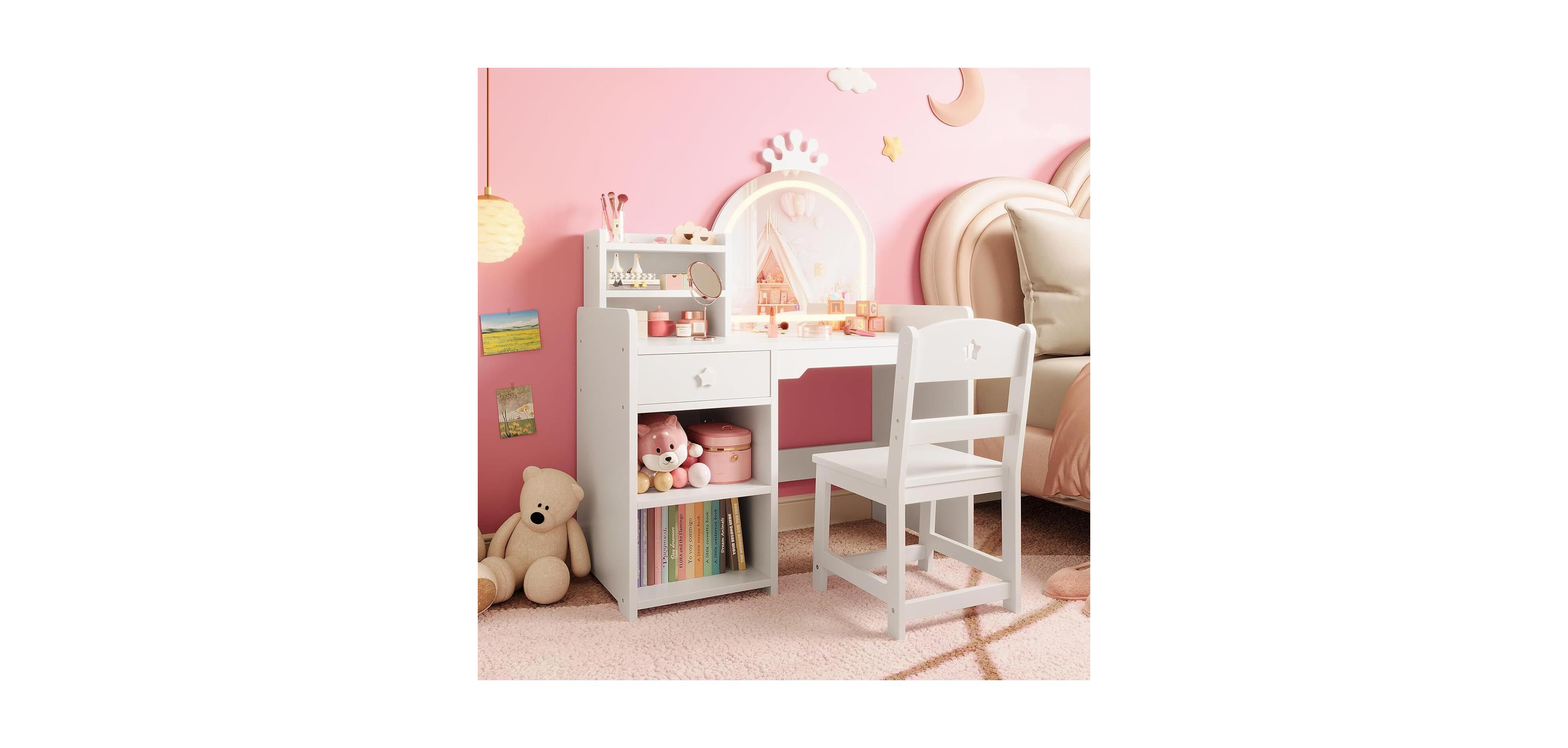 gaomon 2-in-1 Princess Vanity Set, Girls Perfect Gift Makeup Desk & Chair Combo