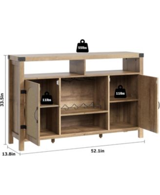 52.1" Boho Farmhouse Rattan Buffet Cabinet with Adjustable Shelves