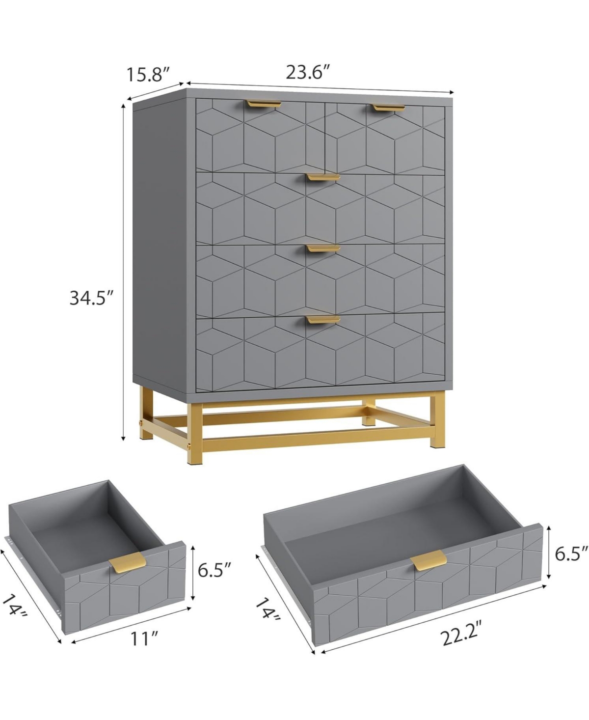 gaomon Modern 5 Drawer Wide Dresser Chest, Metal Legs & Handles, Wood Storage Organizer for Bedroom Living Room