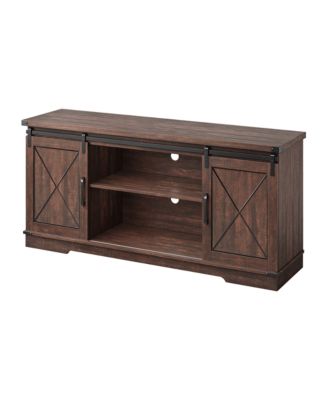 59" Farmhouse TV Stand for 65" TVs, Media Console with Sliding Barn Doors & Adjustable Shelves
