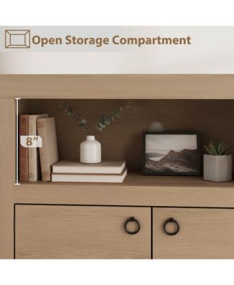 Farmhouse TV Stand with 6 Storage Drawers & Soundbar Shelf, Rustic Style, Fit Up to 70 Inch TVs