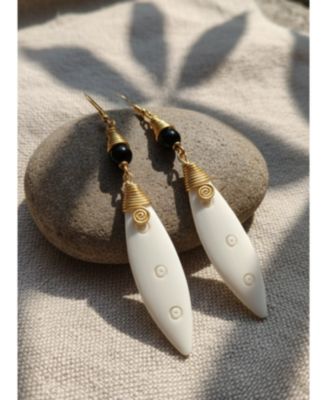 women's Malaika Handmade Bone & Brass Drop Earrings