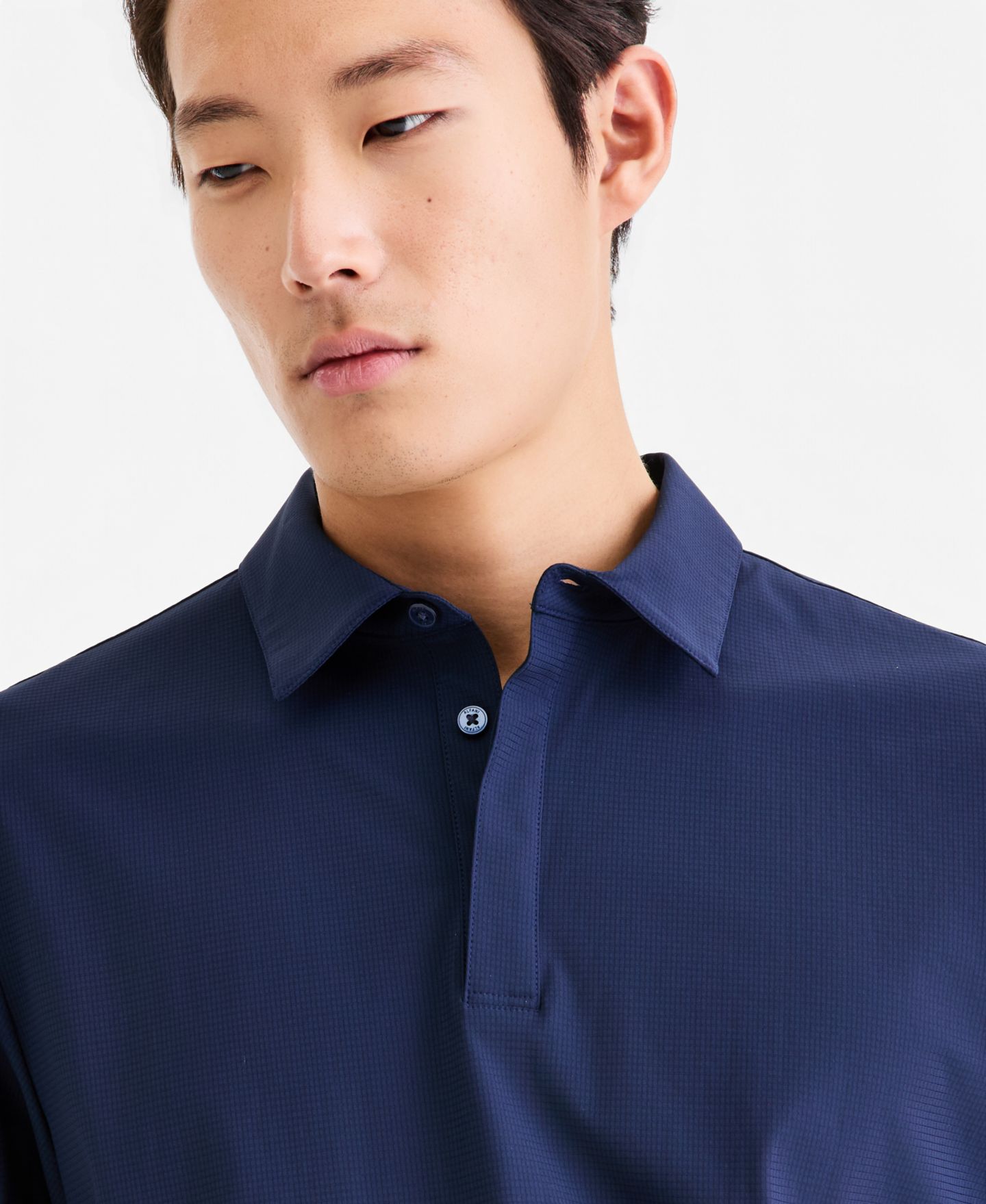 Мужское поло Alfani Short-Sleeve Grid Texture Polo Shirt, цвет: Тёмно-синий — фото 2