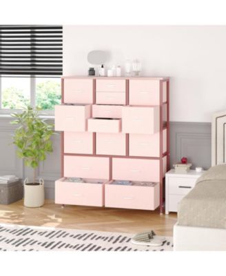 48" H Tall Dresser with 15 Drawers, Fabric Storage Dresser with Steel Frame & Wood Top, Sturdy Dressers for Bedroom, Closet, Hallway