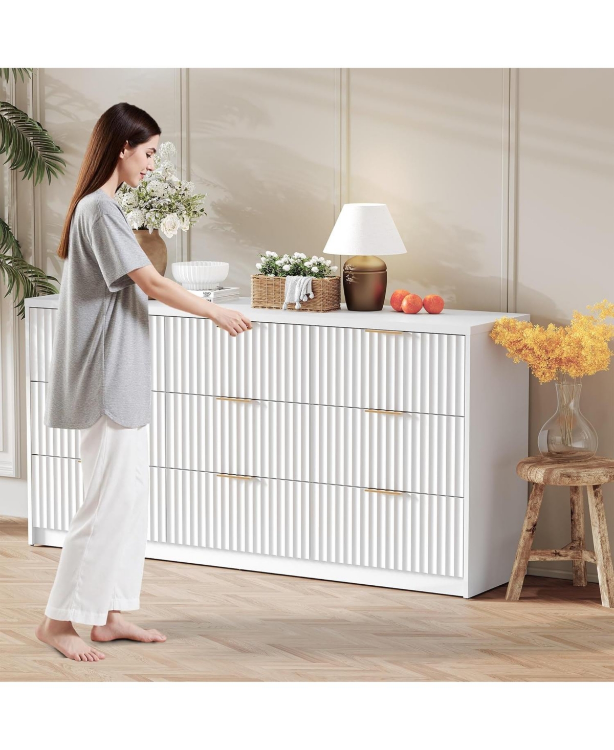 Gaomon 9 Drawer Dresser for Bedroom, Large Fluted Chest of Drawers, Wood Dressers Storage Organizer