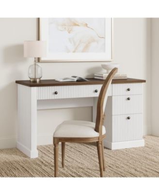 54" Fluted Executive Desk with Charging Station, Modern Home Office Writing Desk with File Drawers and Cabinet Storage