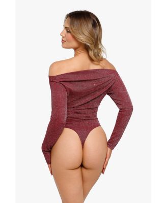 Women's Shapewear Metallic Knit Long Sleeve Slimming Bodysuit