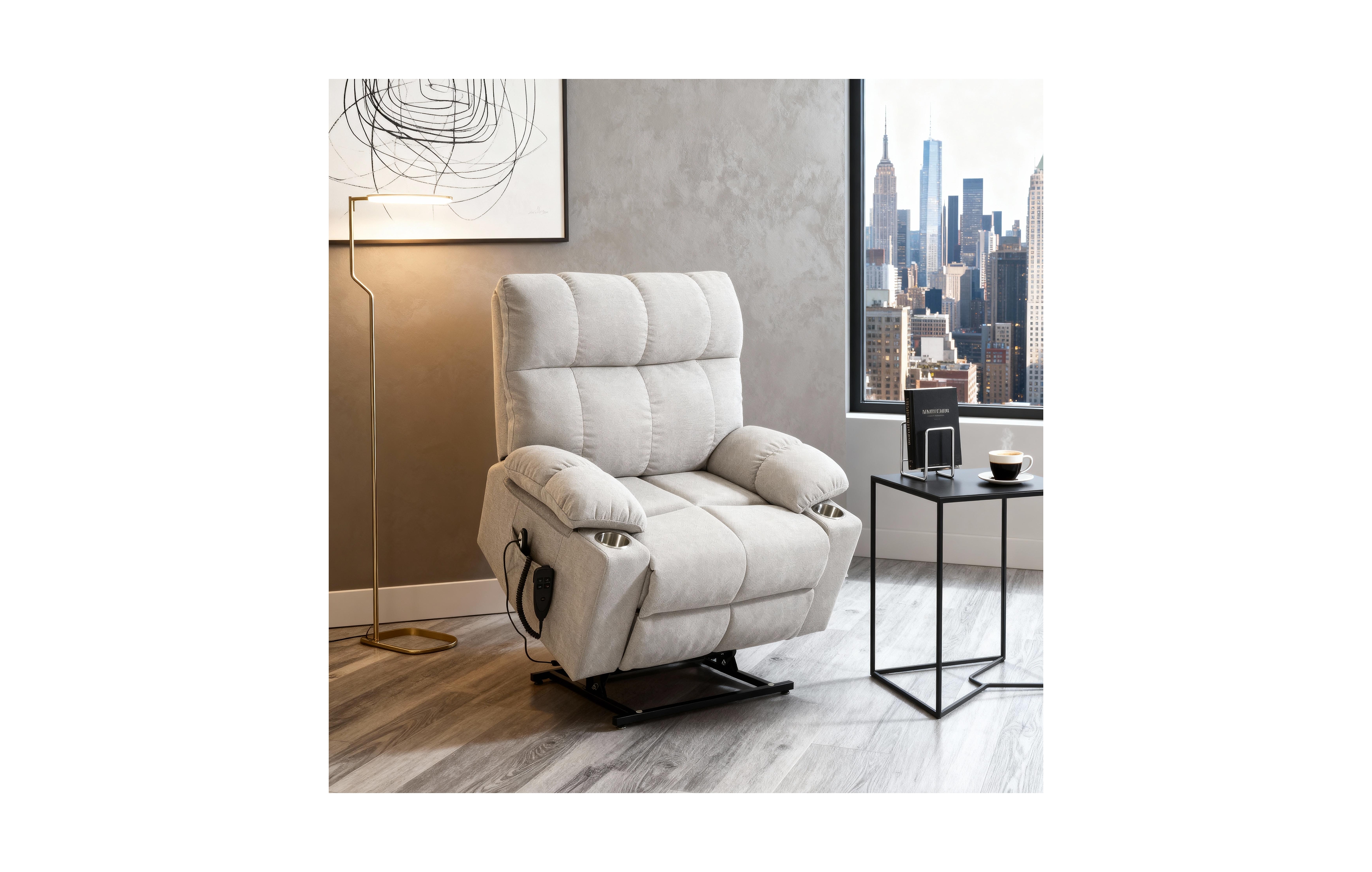 Clihome Dual Motor Infinite Position Up to 350 Lbs Chenille Power Lift Recliner Chair