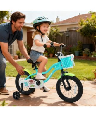 14 Inch Kids Bike with Training Wheels and Basket Green Color-14