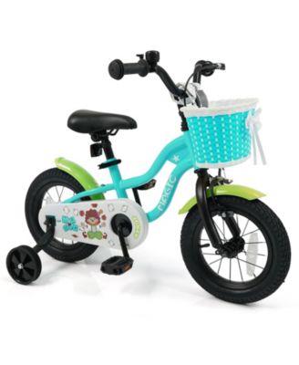 12 Inch Kids Bike with Training Wheels and Basket Green Color-12
