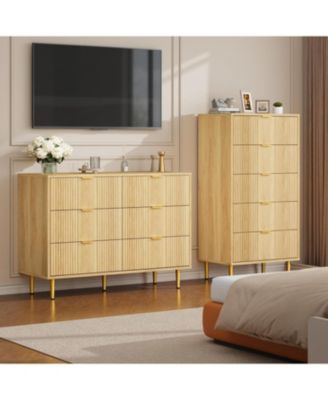 Fluted Dresser for Bedroom with 6 Drawers, 39.4" Wide Modern Chest of Drawers with Metal Handle