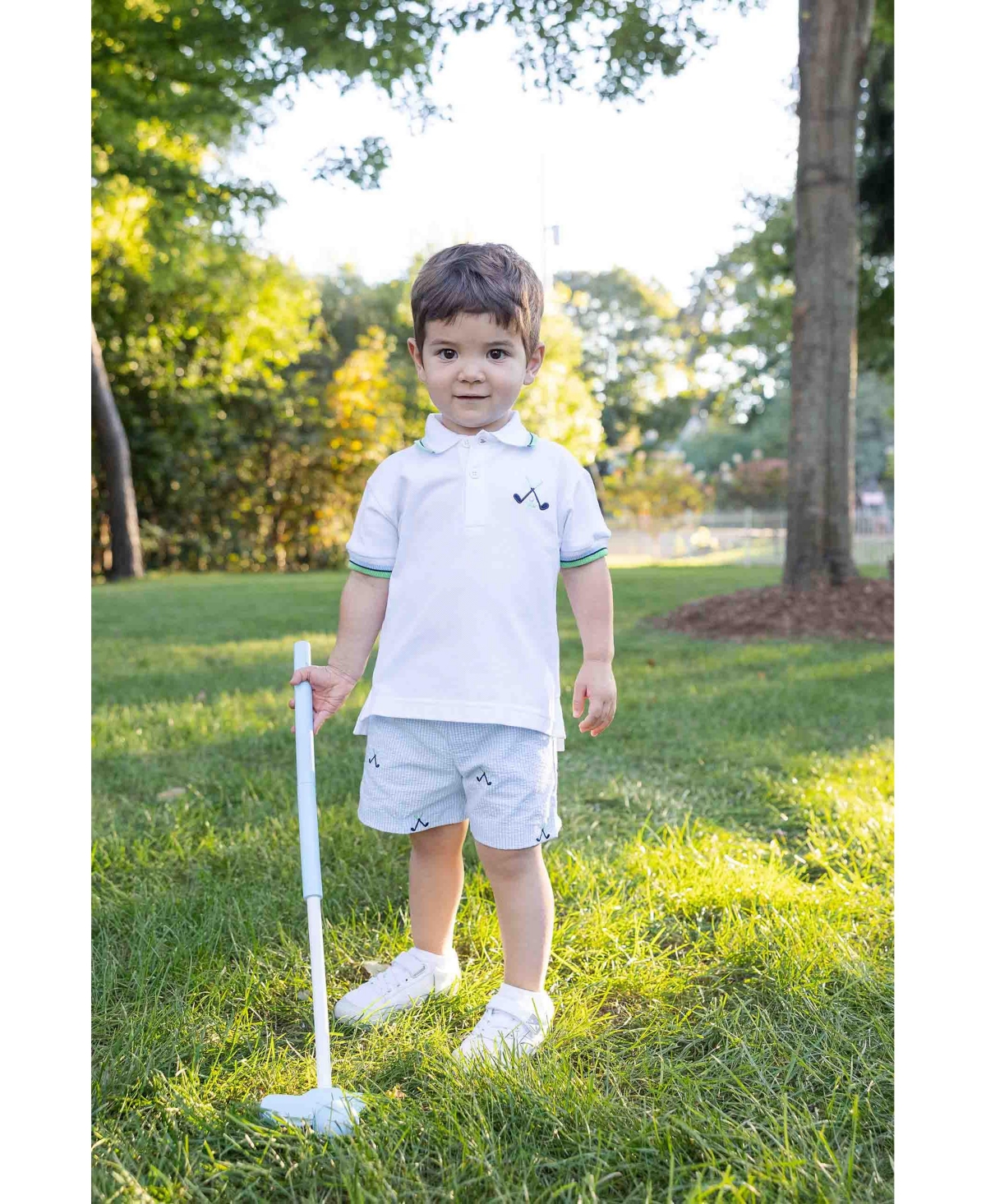 Florence Eiseman Toddler Boys Check Seersucker Short with Embroidered Golf Clubs