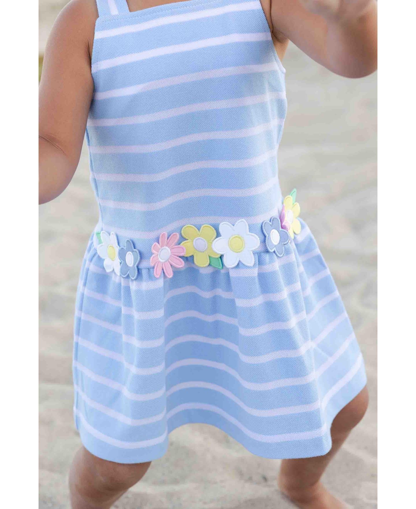 Платье Florence Eiseman Stripe Knit Dress With Mulitcolor Flowers для девочек, цвет: Синий — фото 2