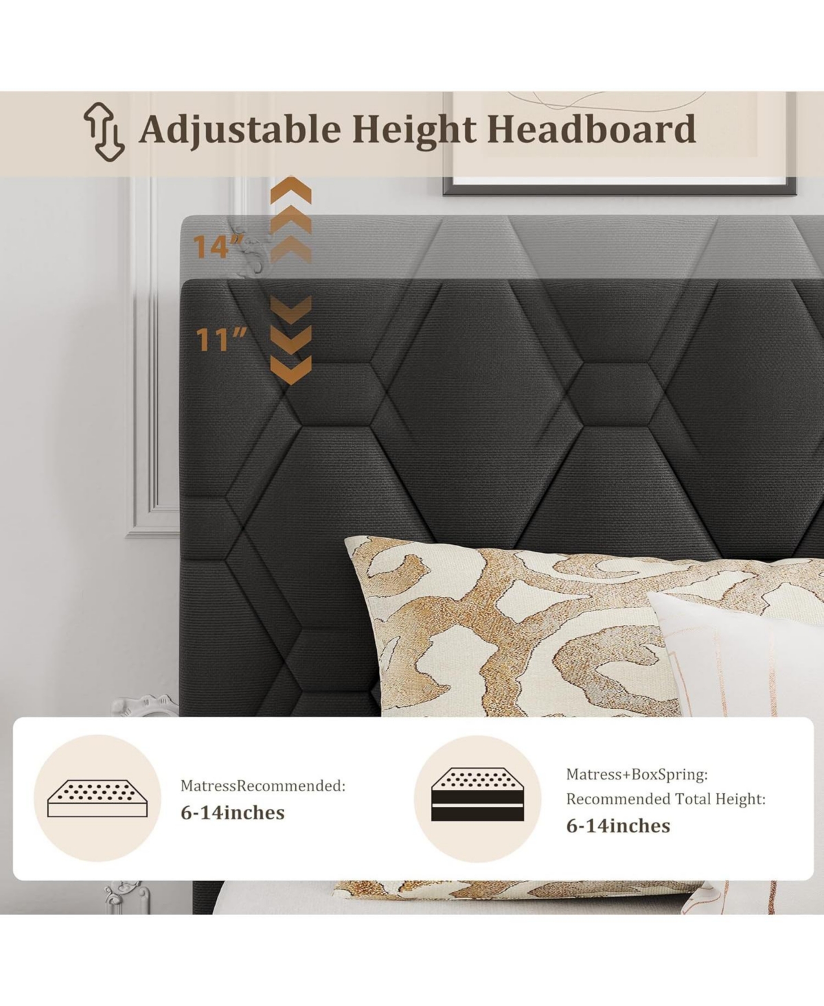 gaomon Platform Bed Frame with Upholstered Headboard, Wood Slats, No Box Spring Needed, Easy Assembly