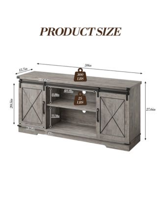 59" Farmhouse TV Stand for 65" TVs, Media Console with Sliding Barn Doors & Adjustable Shelves