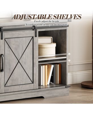 59" Farmhouse TV Stand for 65" TVs, Media Console with Sliding Barn Doors & Adjustable Shelves