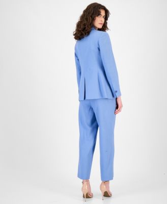 Women's Linen-Blend One-Button Blazer, Asymmetric Pleated Top & Ankle Pants