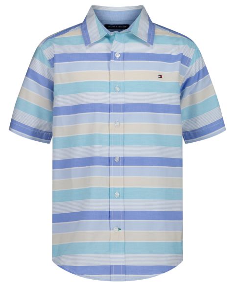 Tommy Hilfiger Boys' 2T-7 Bold Railroad Stripe Short-Sleeve Woven, цвет: Синий