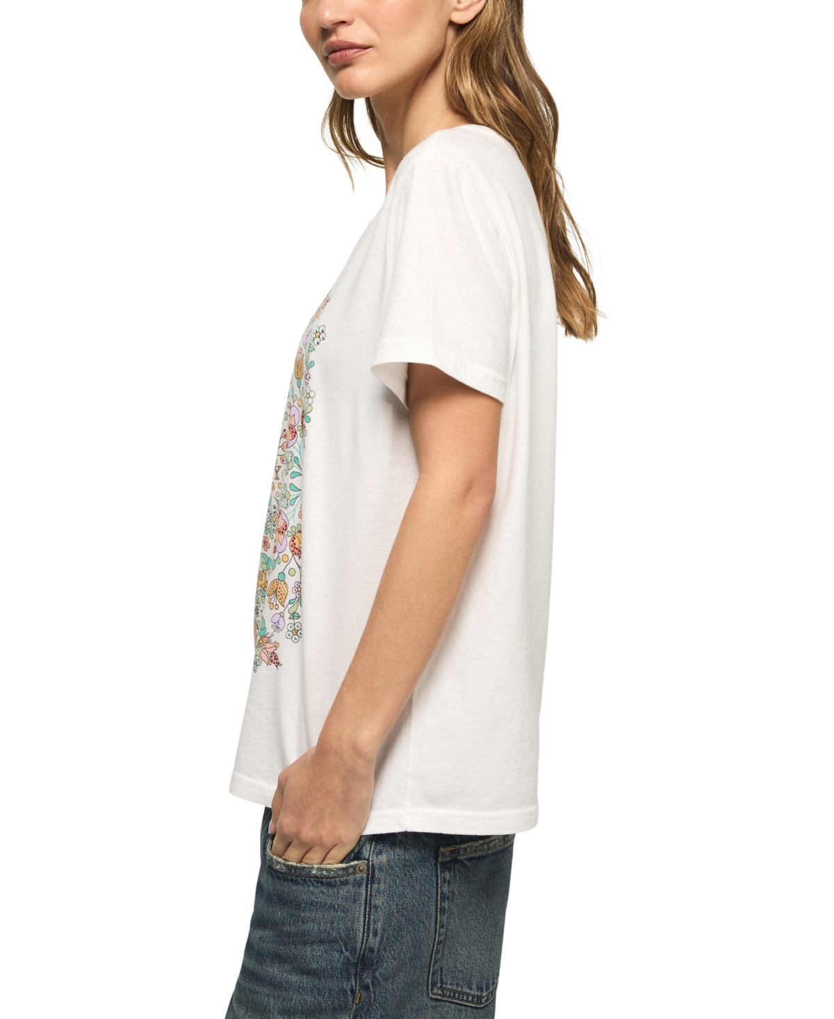 Lucky Brand Women's Floral Poster Embellished Classic Crewneck T-Shirt