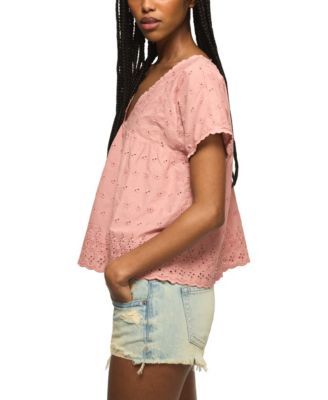 Women's Eyelet Babydoll V-Neck Top