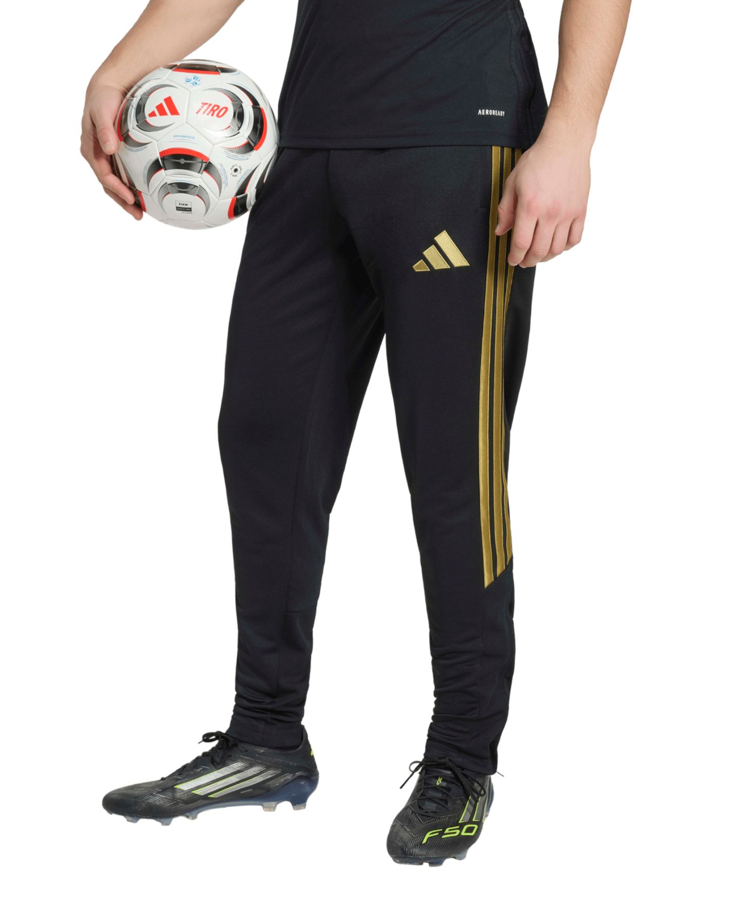 Мужские брюки adidas Metallic Tiro 26 League Training, цвет: Чёрный / Золотой — фото 1