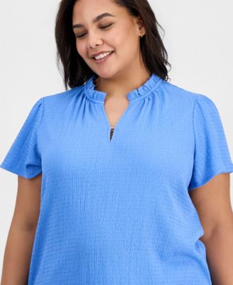 Plus Size Crinkled Flutter-Sleeve Top