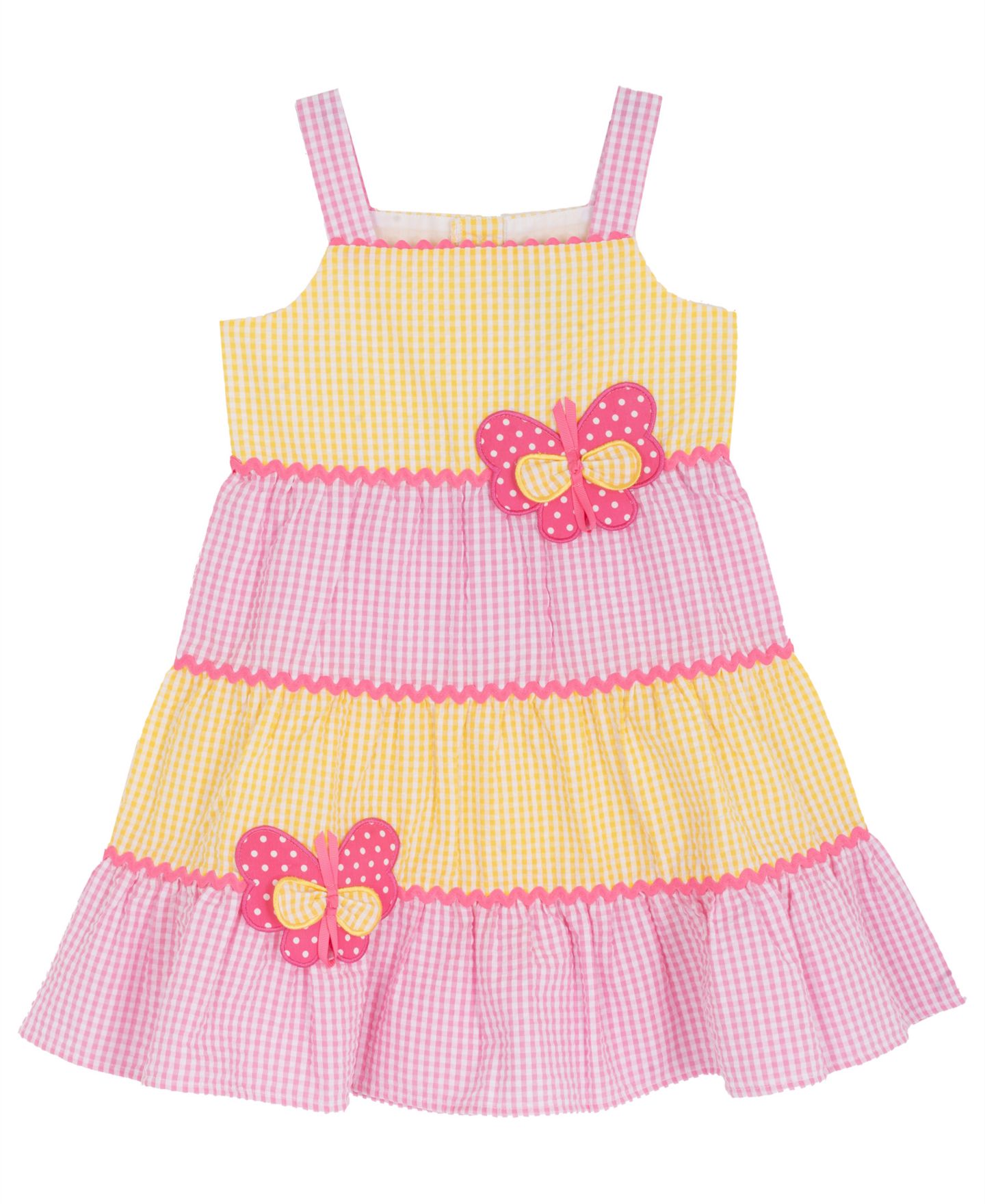 Платье Rare Editions Tiered Seersucker Dress для девочек, цвет: Жёлтый / Розовый — фото 4