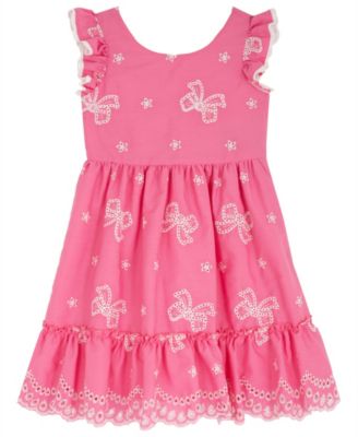 Girls' 2T-6X Cross Back Detail Bow Eyelet Dress